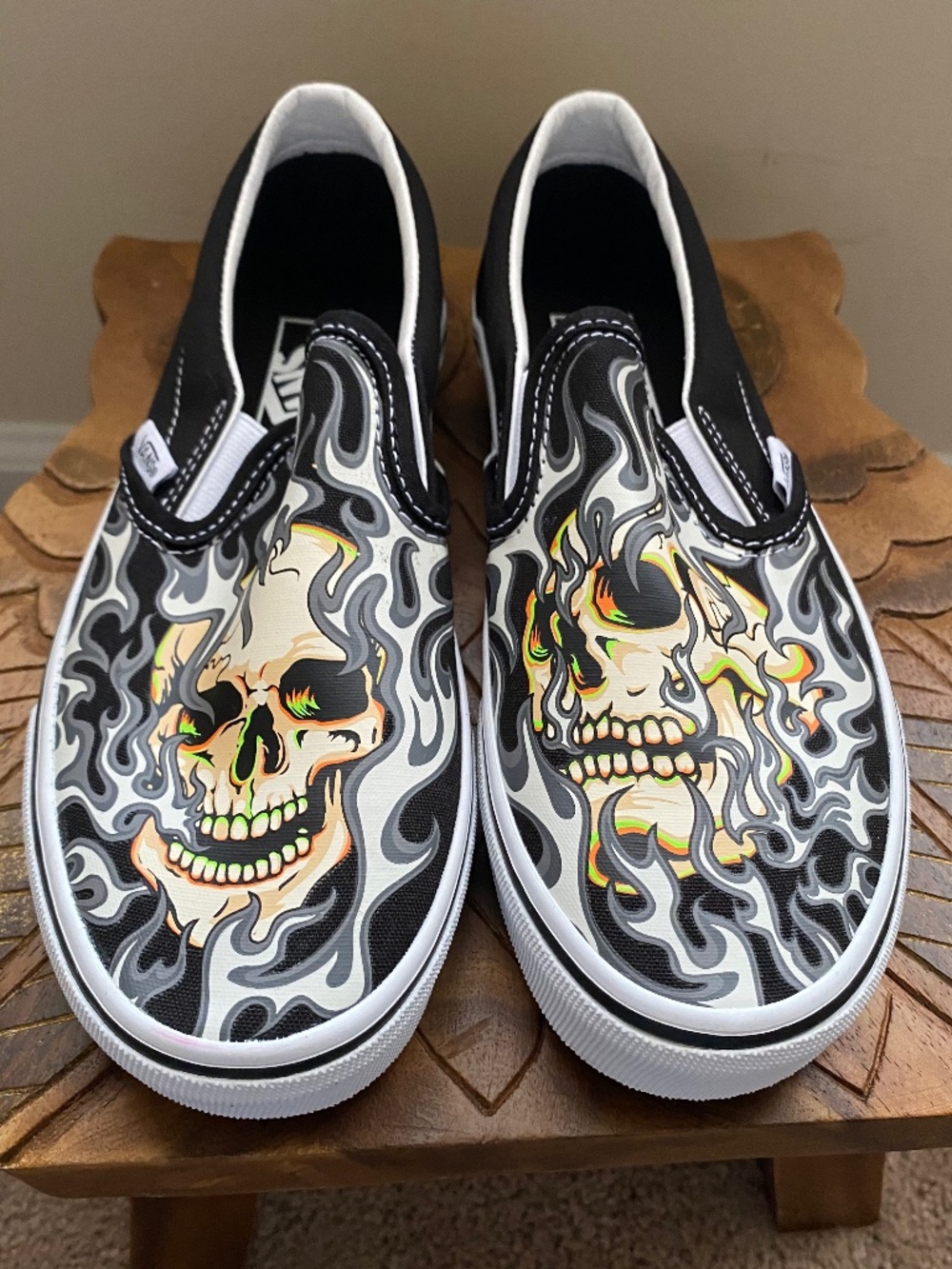 Vans Slip Ons Flame Skull